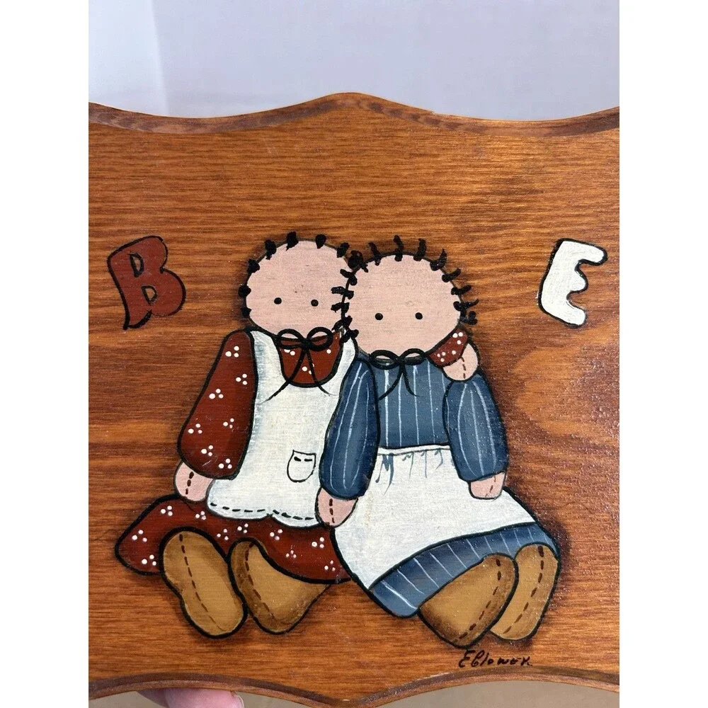 Vintage Wooden Wall Folk Art Kids Dolls ABC Hand Painted 9in Primitive Amish